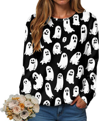 Halloween Sweatshirts for Women 2025 Black Cat on Pumpkin Sweatshirt Fall Pumpkin Face Tee Lightweight Pullover Tops