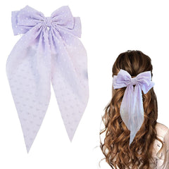 8 Inch Hair Bows Barrettes for Women & Girls Large Satin Bow Hair Clip with Long Tail - Elegant Hair Ribbon for French Stylish Looks -Chic Soft Cloth Oversized Bows Hair Accessories (Blue)