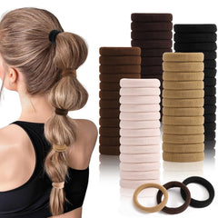 100PCS Black Hair Ties for Women, No Crease No Damage, Seamless Cotton Bands for Thick Thin Hair, Soft Ponytail Holders, Accessories for Girls