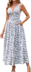 GLNEGE Women's Summer Corset Midi Milkmaid Dress Casual V Neck Flowy A Line Sundress Wedding Guest Dresses with Pockets 2025