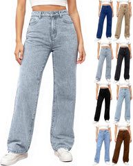 Womens Jeans High Waisted Wide Leg Button Pull On Jeans Oversized Baggy Straight Leg Boyfriend Stretchy Denim Pants