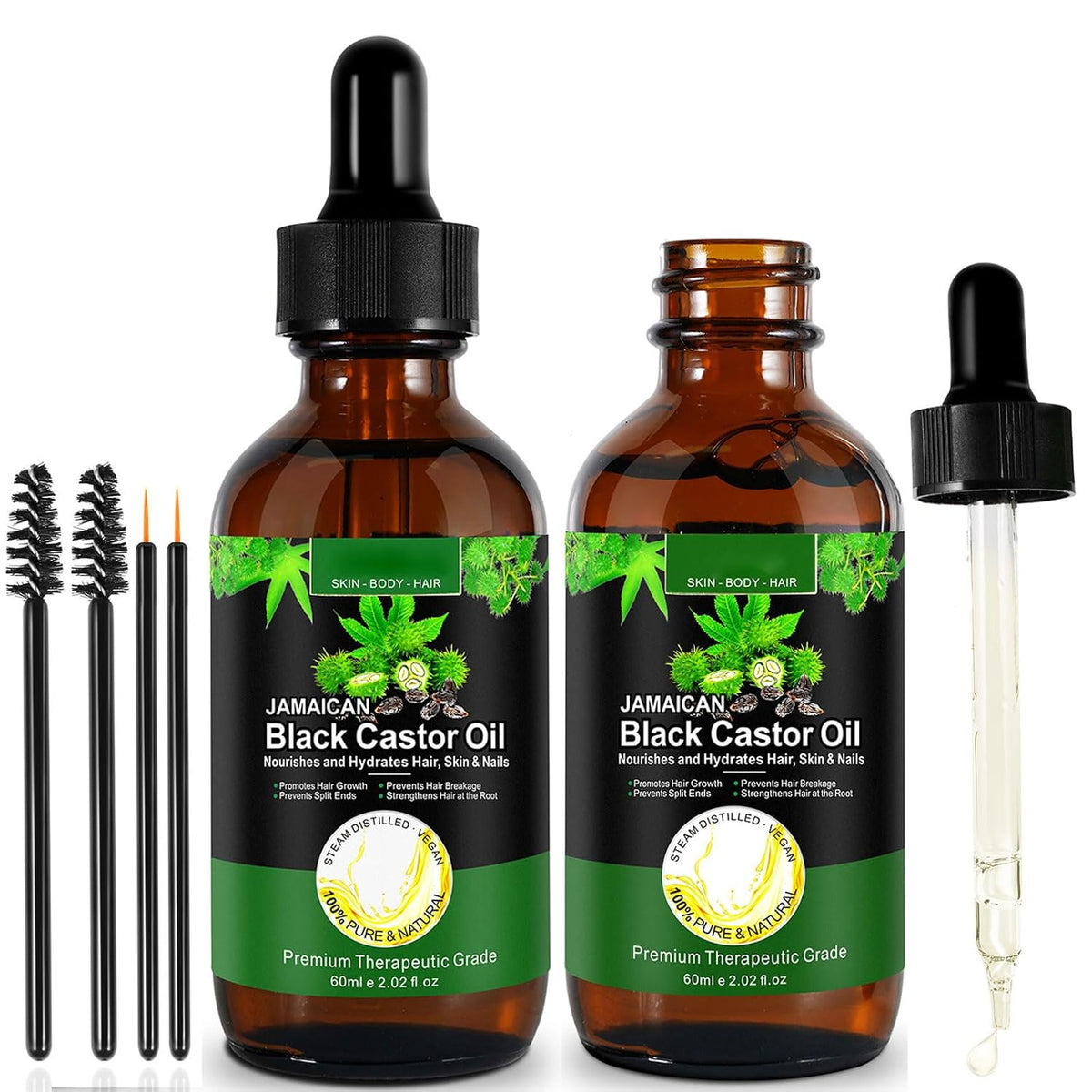 Jamaican Black Castor Oil One Single Ingredient 100% Pure Cold Pressed Castor Oil,Stimulate Thicker Fuller Hair Eyelashes Eyebrows Growth Serum,Scalp Face Body Skin Nail Moisturizer for Unisex
