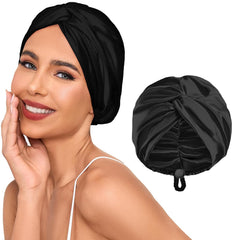 Adjustable Silk Satin Hair Bonnet for Sleeping Women, Double Layer, Silk Hair Wrap for Sleeping Women Men, Curly Natural Braid Straight Unisex - Pink
