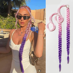 2 Packs Black Long Braided Ponytail Extension For Black Women Soft Synthetic Hair Piece For Women with Hair Tie Straight Wrap Around Ponytail Braided Hair Extensions pre Stretched 30 Inch