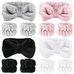 12 PCS Face Wash Headband Wristband Set for Women Girls, Soft Microfiber Facial Spa Hair Wraps Makeup Skincare Bath Headbands Wrist Bands for Washing Face（White, Pink, Gray, Black）