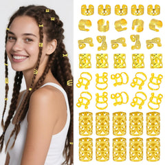 60Pcs Gold Hair Jewelry for Braids Dreadlock Hair Cuffs Adjustable Braid Rings Loc Decorations Hair Charms for Women Accessories
