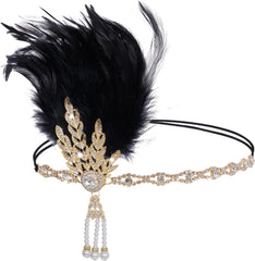 Tongcloud 1920s Flapper Feather Headband Roaring 20s Gatsby Headpiece Women's 1920s Headband Flapper Feather Headpiece