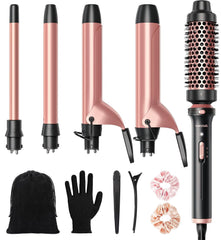 Wavytalk 5 in 1 Curling Wand Set, Multi Curl, Curling Wand Set with Thermal Brush and 4 Interchangeable Ceramic Curling Wand(0.5”-1.25”), Instant Heat Up Wand Curling Iron (Rose Gold)