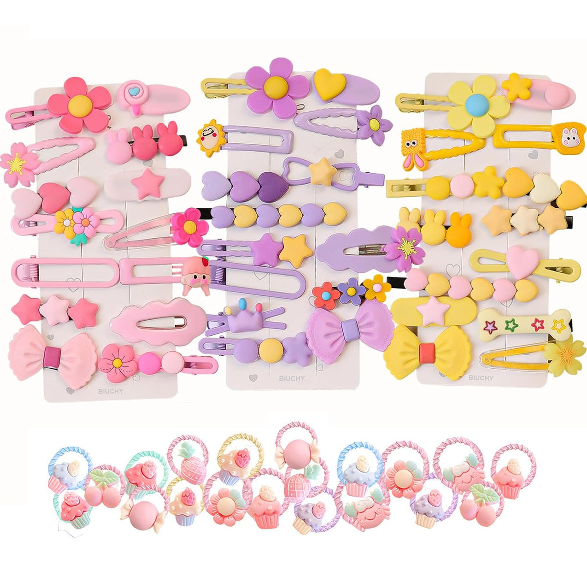 62PCS Girls' Hair Accessories Set: Toddler Barrettes, Flower, Rainbow, Candy Fruits Clips, Hair Pins, and Cute Hair Clips for Girls & Baby (Style 1)
