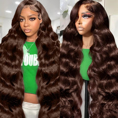13x6 Chocolate Brown Body Wave Lace Front Wig Human Hair 28 Inch Body Wave Brown Lace Frontal Glueless Colored Wigs Human Pre Plucked with Baby Hair for Women