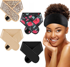 Eurzom 4 Pieces Satin Hair Wrap Scarf Satin Headband for Black Women's Adjustable Silk Hair Wraps for Sleeping Nonslip Strips