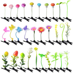 30 Pcs Bean Sprout Hair Clips, Tianhoudeger Mixed Style Plant Hairpins Flower Hair Clip Little Grass Barrette Mushroom Butterfly Headwear Hair Accessories for Women Girl School Home Party Christmas