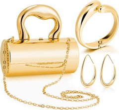 Quelay 3 Pcs Clutch Purse Jewelry Set for women Evening Prom Purses Metallic Handbag jewelry accessories Bracelet Earrings for Formal Wedding Banquet Retro