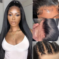 bunGiol Straight HD Transparent Lace Front Wigs Human Hair 13x4 for Black Women Glueless Brazilian Virgin Frontal Hairline 180% Density Pre Plucked with Baby Hair Black 24 inches