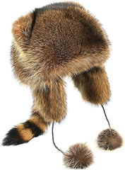 Raccoon Tail Parent-Child Plush Hat Faux Fur Animall Hat Winter Earflap Russian Cap Warm Beanie Cap for Adult Kid