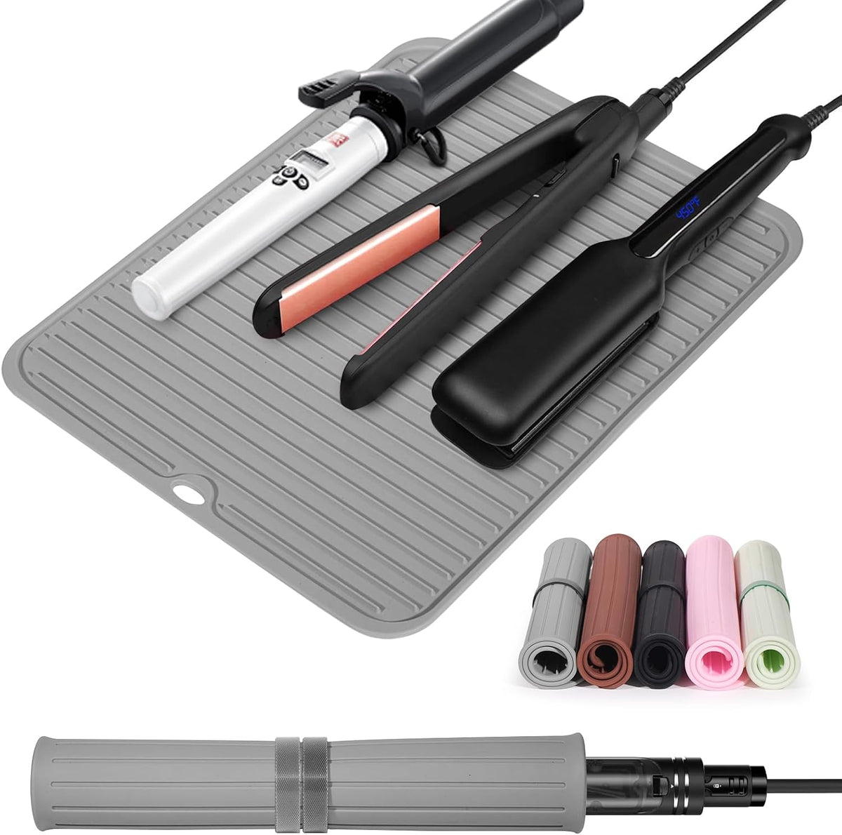 Quccefods Large Heat Resistant Silicone Mat for Hair Tools: Curling Iron, Flat Iron, Hair Straightener - Portable Hair Styling Pad Cover