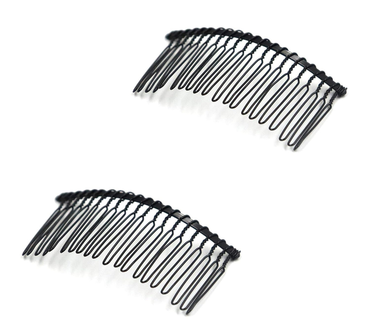 2 Pcs Wedding Veil Hair Side Comb Metal Black Twist Wire Curved Classic French Styling 20 Teeth Hair Pin Clamp for Fine Hair Women Girl DIY Bridal Hair Accessories (Silver)