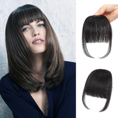 100% Human Hair Clip in Bangs,Women Air Thinning Curtain Flat Natural Black Bangs, Natural Curved Wispy Bangs,Real Human Hair Faux fake Bangs(Wispy Bangs,Natural Black)