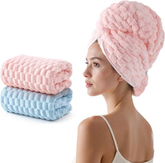 REDKISS Blue Microfiber Hair Towels - Extra Large Hair Towel Wrap for Women, 24x42 inch Hair Towels with Elastic Strap, Super Soft Hair Drying Towels for Long, Thick, Curly Anti Frizz Turbans