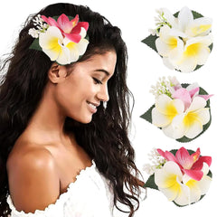 HAIMEIKANG Hair Clip, 3 Pieces Hawaiian Flower Hair Pins - Artificial Tropical Flower Hair Accessories for Women in White, Yellow, Purple (3 Count, 1 Package)