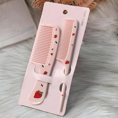 Small Cute Hair Comb,2 Piece Mini Hair Comb Set Fine Tooth Rat Tail Comb Portable Anti-Static Plastic Hairdressing Comb Gift For Wet And Dry (Pink Strawberry)