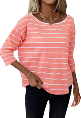 LilyCoco Womens 3/4 Length Sleeve Tops Striped Boat Neck Shirt Frenchy Cotton Tees