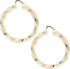 Mixed Metal Tri Tone Rose Gold, Silver & Yellow Gold Hoop Earrings, 18k Gold Filled Plating
