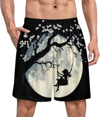 Swing Moon Cherry Florals Blossoms Men's Pajama Pants Casual Soft Pj with Pockets Comfy Lounge Sleep Bottoms Sleepwear