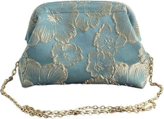 OYOANGLE Women's Flower Embroidery Clutch Purse Kiss Lock Shoulder Bags Evening Handbag
