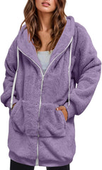 Womens Oversized Sherpa Jackets Trendy Zip up Long Sleeve Fuzzy Fleece Tunic Sweatshirt Casual Lightweight Cozy Coats