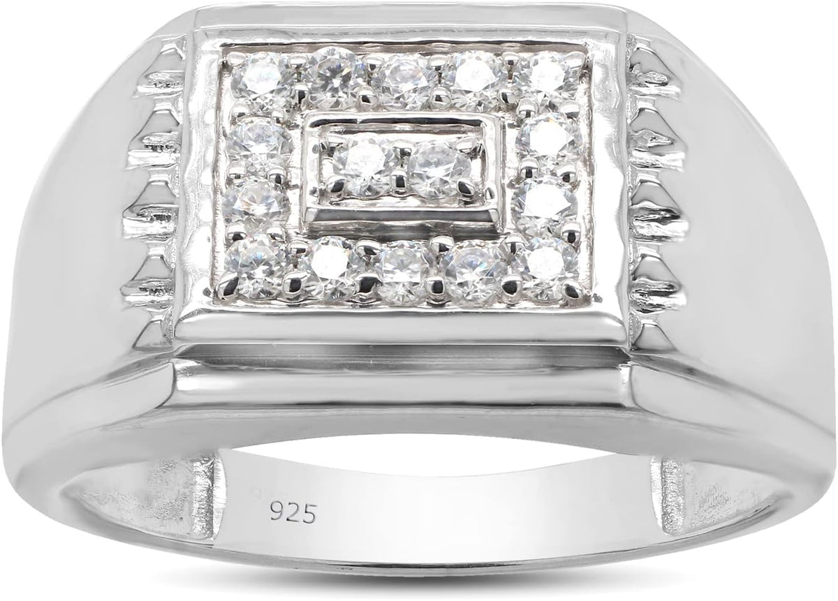 SAVEARTH DIAMONDS 1/3 ct. t.w Round Cut Lab Created Moissanite Diamond Cluster Nugget Men's Wedding Band Ring for Men In 14K Gold Over Sterling Silver (VVS1 Clarity, 0.33 Cttw)