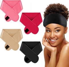 Eurzom 4 Pieces Satin Hair Wrap Scarf Satin Headband for Black Women's Adjustable Silk Hair Wraps for Sleeping Nonslip Strips