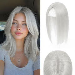 Hair Toppers for Women Real Human Hair, 360°3D Hairpieces for Women with Thinning Crown Wispy Clip in Bangs Realistic Scalp Line Hair Pieces (Dark brown)