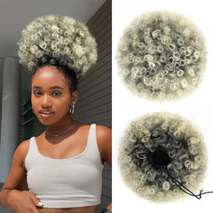 YEAME Afro Puff Drawstring Ponytail for Black Women, Short Kinky Curly Afro Ponytail Synthetic Hair Puffs, Premium Black Afro Bun Drawstring Ponytail for Women Girls (1B Natural Black)