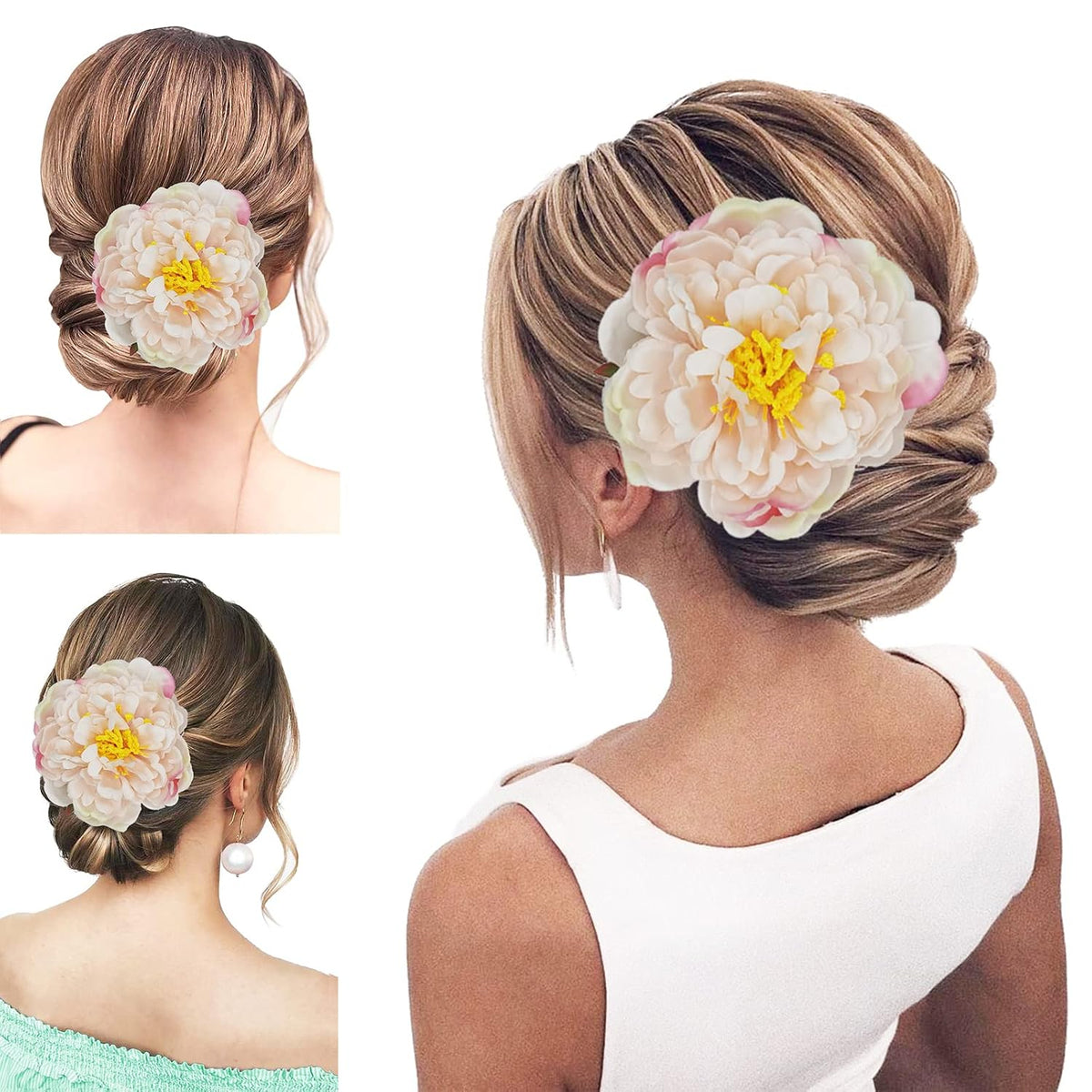 Peony Flower Hair Clip Hanfu Hairpin Bridesmaid Pin up Flower Brooch Party Wedding Decor (one size, red)