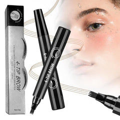 Magic Microblading Eyebrow Pencil 2Pcs, 2025 New 4-Tip Waterproof Brow Pencil with Micro-Fork Tip, Natural Fine Stroke Eyebrow Pen for Women (Black)