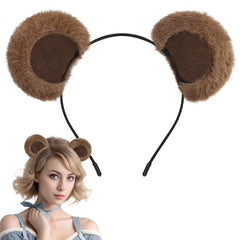 Sightor Brown Bear Ears Headband, Cute Bear Hairband Movable Ear Bear Head Wear for Makeup Washing Face Animal Cosplay Plush Bear Headband