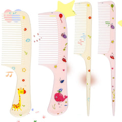 Baby Comb Set, Small Cute Fine Tooth Toddler Comb & Rat Tail Baby Comb for Styling, Pink Baby Hair Comb Plastic Parting Combs, Anti-Static Mini Hairdressing Comb for Baby Girl Wet Dry Hair (2Pcs)