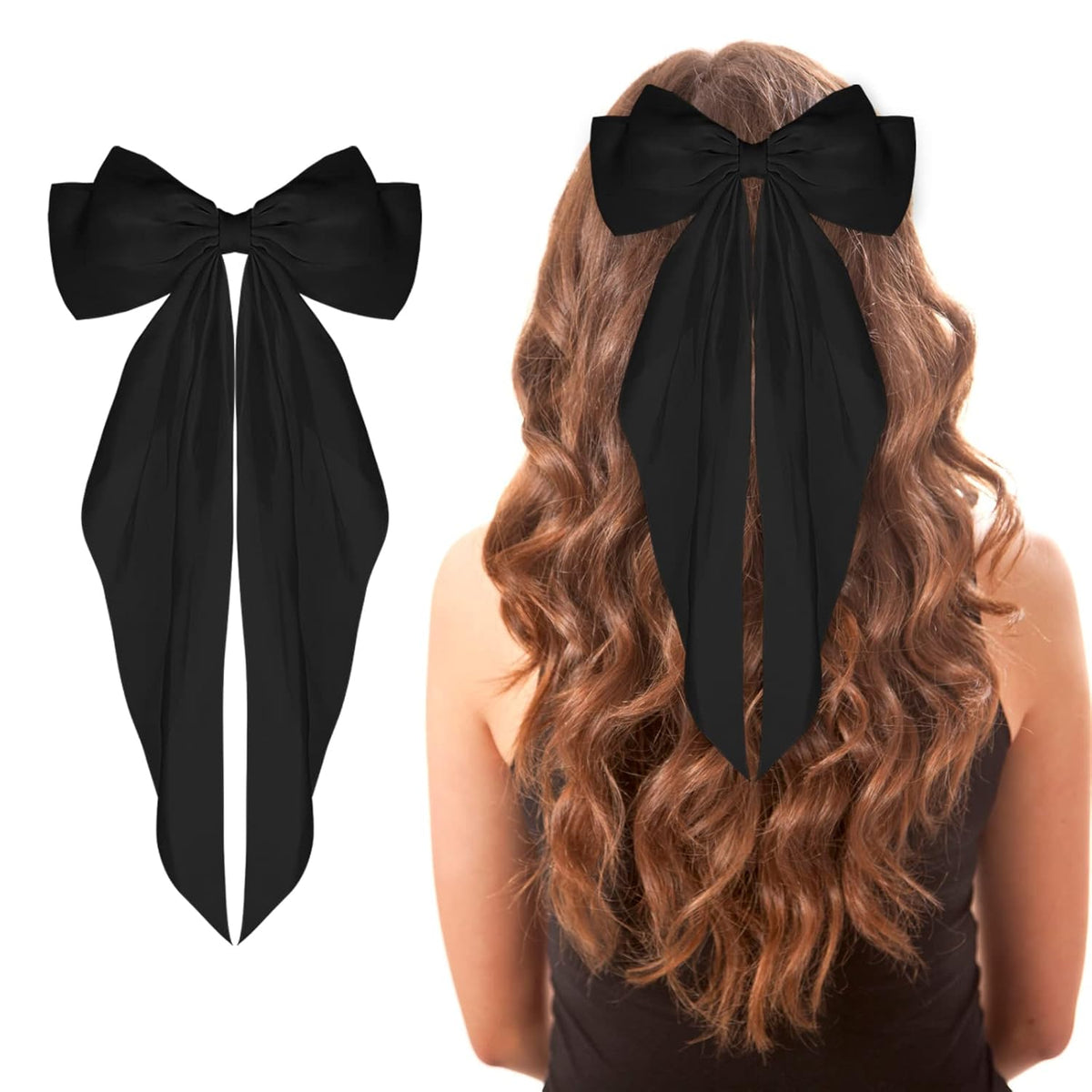 Big Bow Barrettes Long Tail French Ribbon Hair Pins Soft Silky Satin Hair Clip Metal Bowknot Clips 90's Accessories for Party Women Girl
