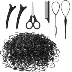 1000Pcs Elastic Clear Hair Bands, Rubber Band Cutter, Topsy Tail Styling Tools, Girls' Christmas Accessories Gift Set