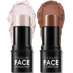 FOCALLURE 2 Pcs Mineral Cream Contour Stick,Moisturize Highlighter and Bronzer Pen,Non Stick Face Brightens & Shades Pencil,Long Lasting & Smooth Gliding Face Illuminator Makeup,24+11
