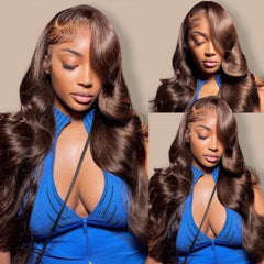 30 Inch Chocolate Brown Lace Front Wig Body Wave Brown Wig Human Hair Pre Plucked for Women 13x6 Brown Glueless Human Hair Wig