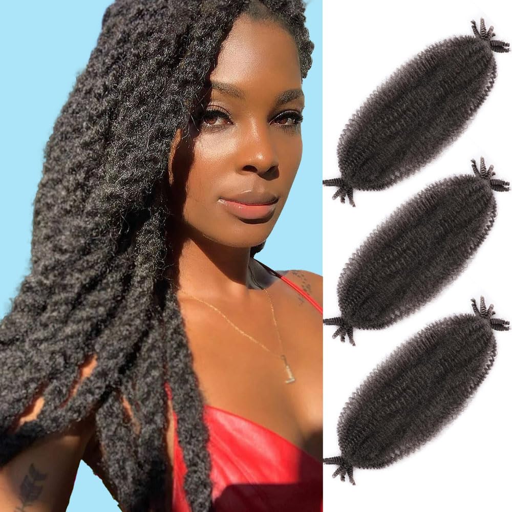 Afro Twist Hair Pre Separated Springy Afro Twist Hair Pre stretched Wrapping Hair for Soft Locs Afro Spring Twist Hair Marley Twist Braiding Hair Extensions (8 Inch (Pack of 3),1B)