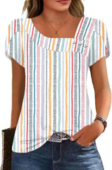 Womens Petal Sleeve Tops Summer Trendy T Shirt Casual Loose Square Neck Button Blouse Tees