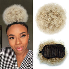 Yinmei Baibian Afro Puff Drawstring Ponytail Kinky Curly Bun Hair Synthetic Short Extensions Hairpieces Updo Hair for Black Women Girls(1B)