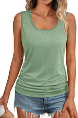 AUTOMET Womens Tank Tops 2025 Sleeveless Square Round Neck Ruched Spring Summer Tee Shirts Basic Outfits Trendy Clothes