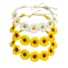 zYoung Sunflower Crown Daisy Hair Wreath Bridal Headpiece Photo Props (White)