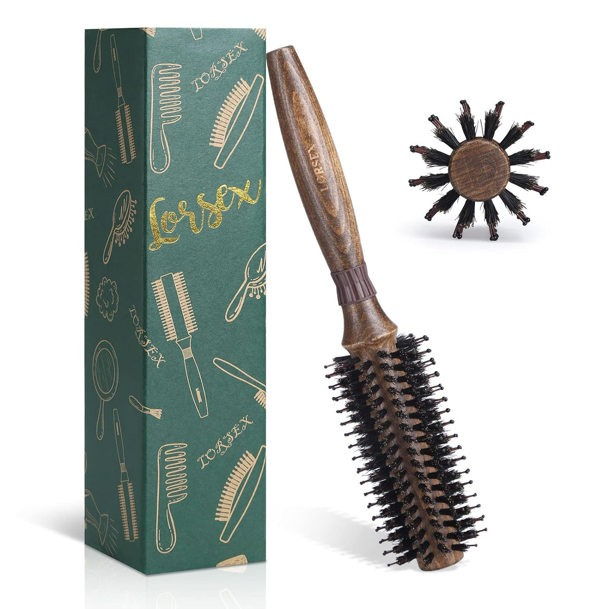Round Brush for Blow Drying, LORSEX Boar Bristle Hair brush for Women Men, Round Hairbrush for Add Shine/Volume, Minimize Damage (2.8 Inch)