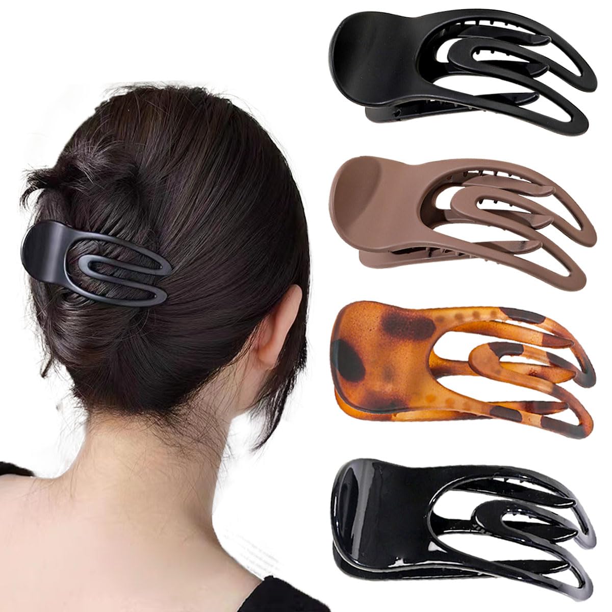 4 PCS French Concord Flat Hair Clips for Women, 3.54 Inch Curved Hair Claw Clips Alligator Hair Barrettes Volume No Slip Grip Strong Hold Banana Hair Clamps Jaw Clips Styling Hair Accessories