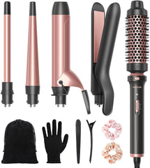 Wavytalk 5 in 1 Curling Wand Set, Multi Curl, Curling Wand Set with Thermal Brush and 4 Interchangeable Ceramic Curling Wand(0.5”-1.25”), Instant Heat Up Wand Curling Iron (Rose Gold)